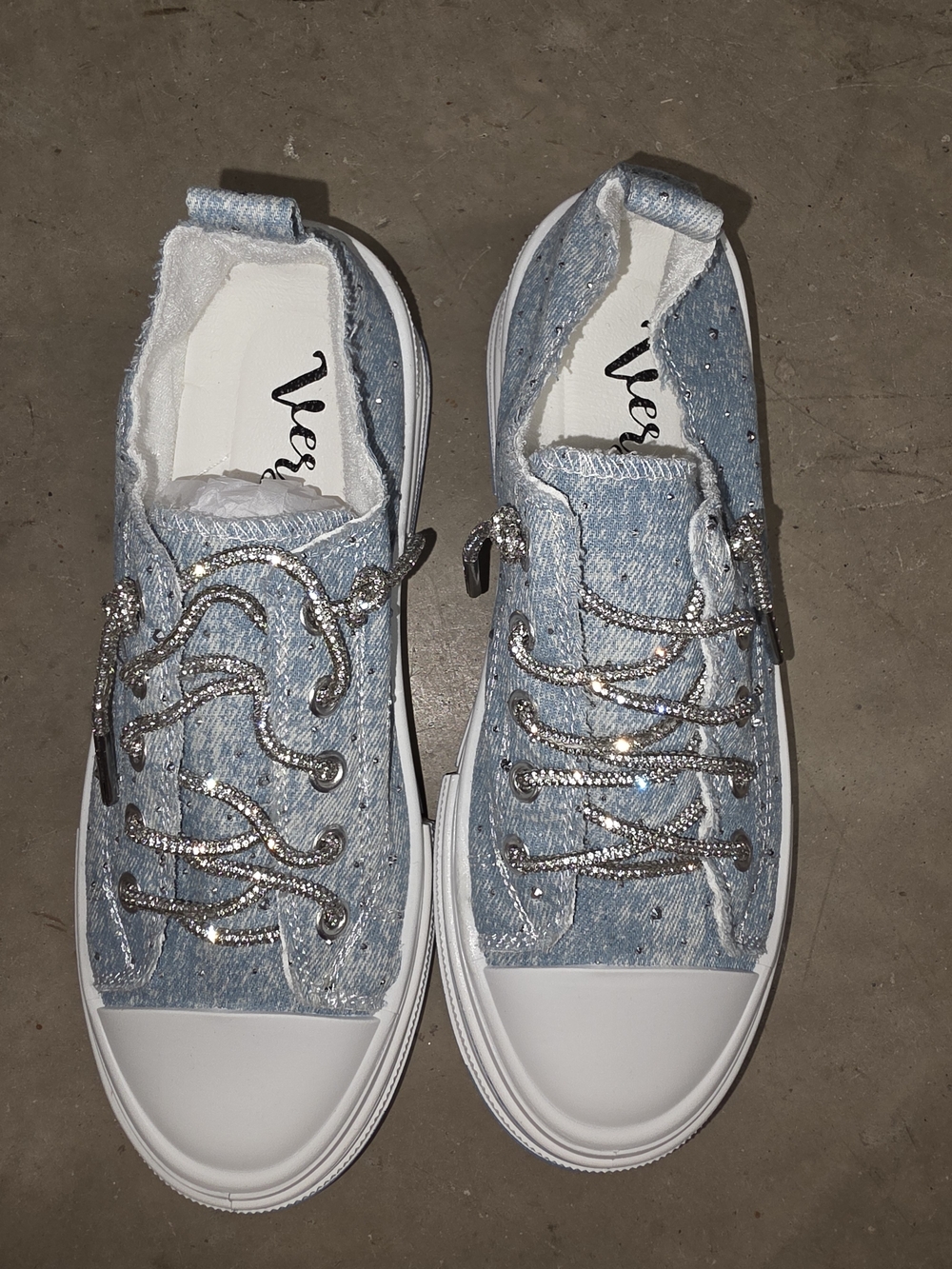 Blue Denim Sparkle Lace-Up Sneakers
